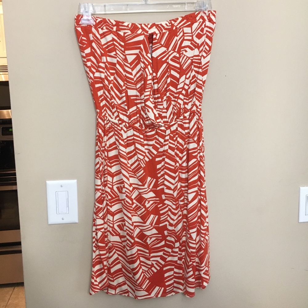 Envi Salmon/Cream strapless crossfront dress